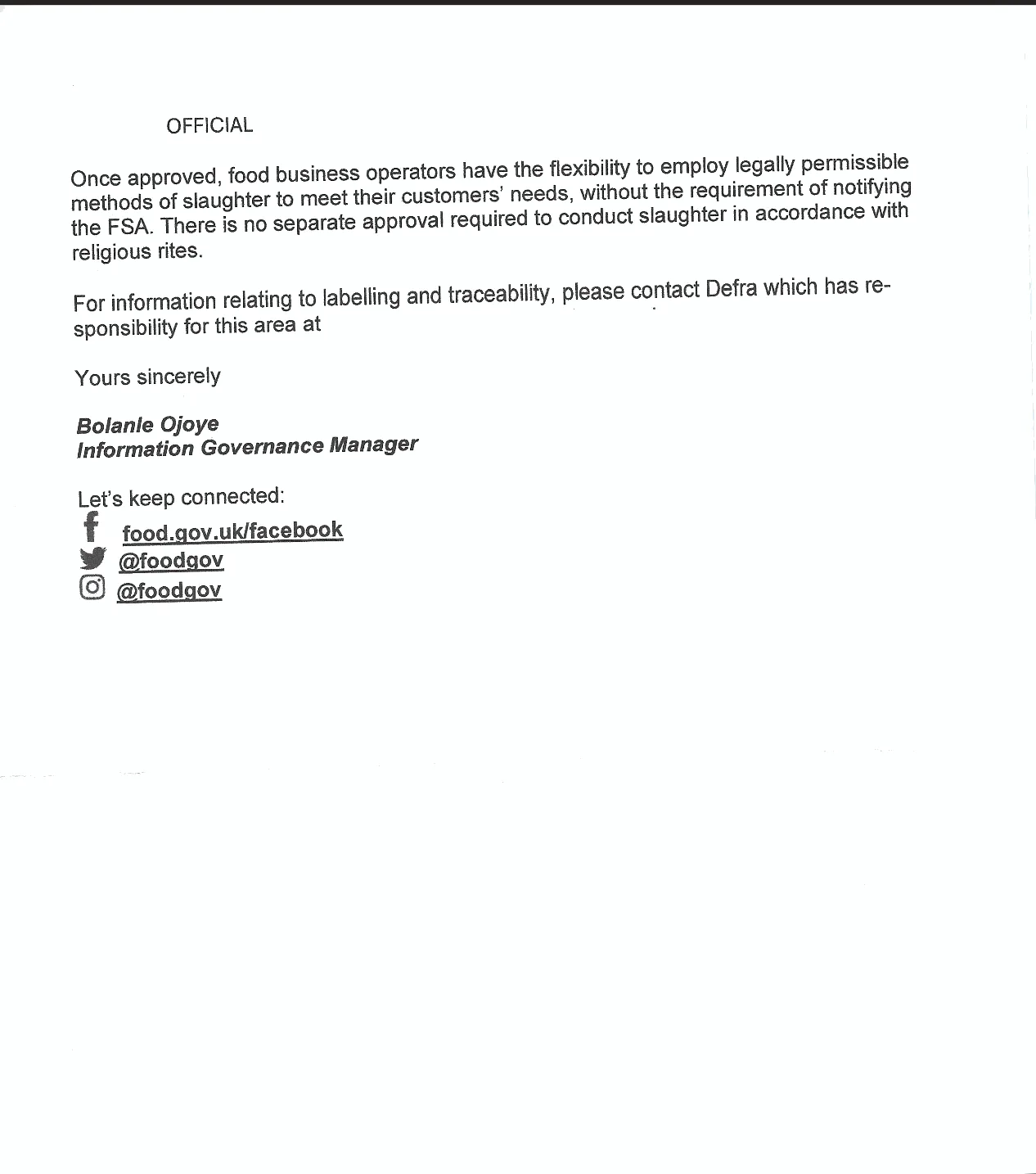 Food Standards Agency — Further response — 23 April 2026 (page 2)