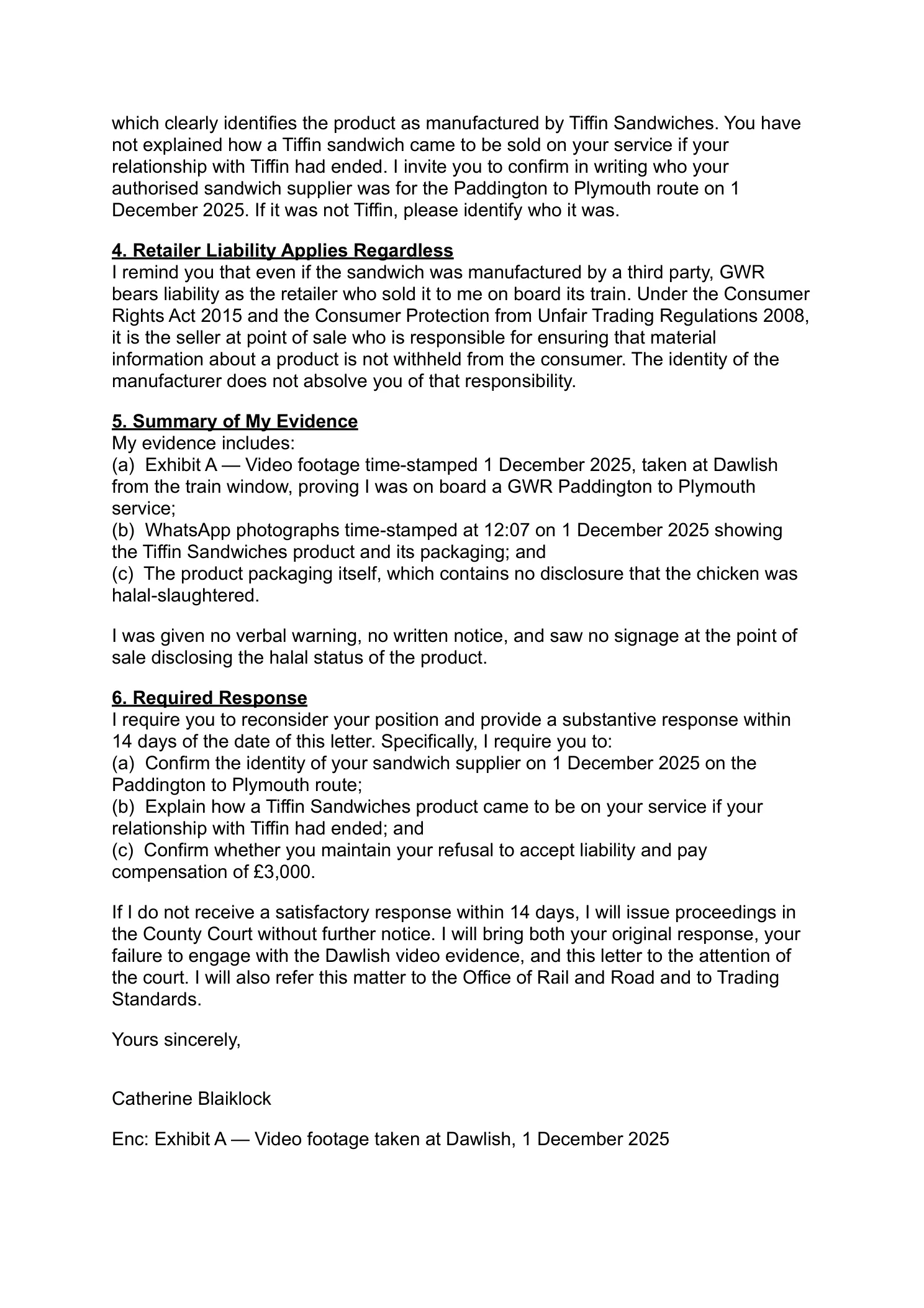 Reply letter to Great Western Railway (page 2)