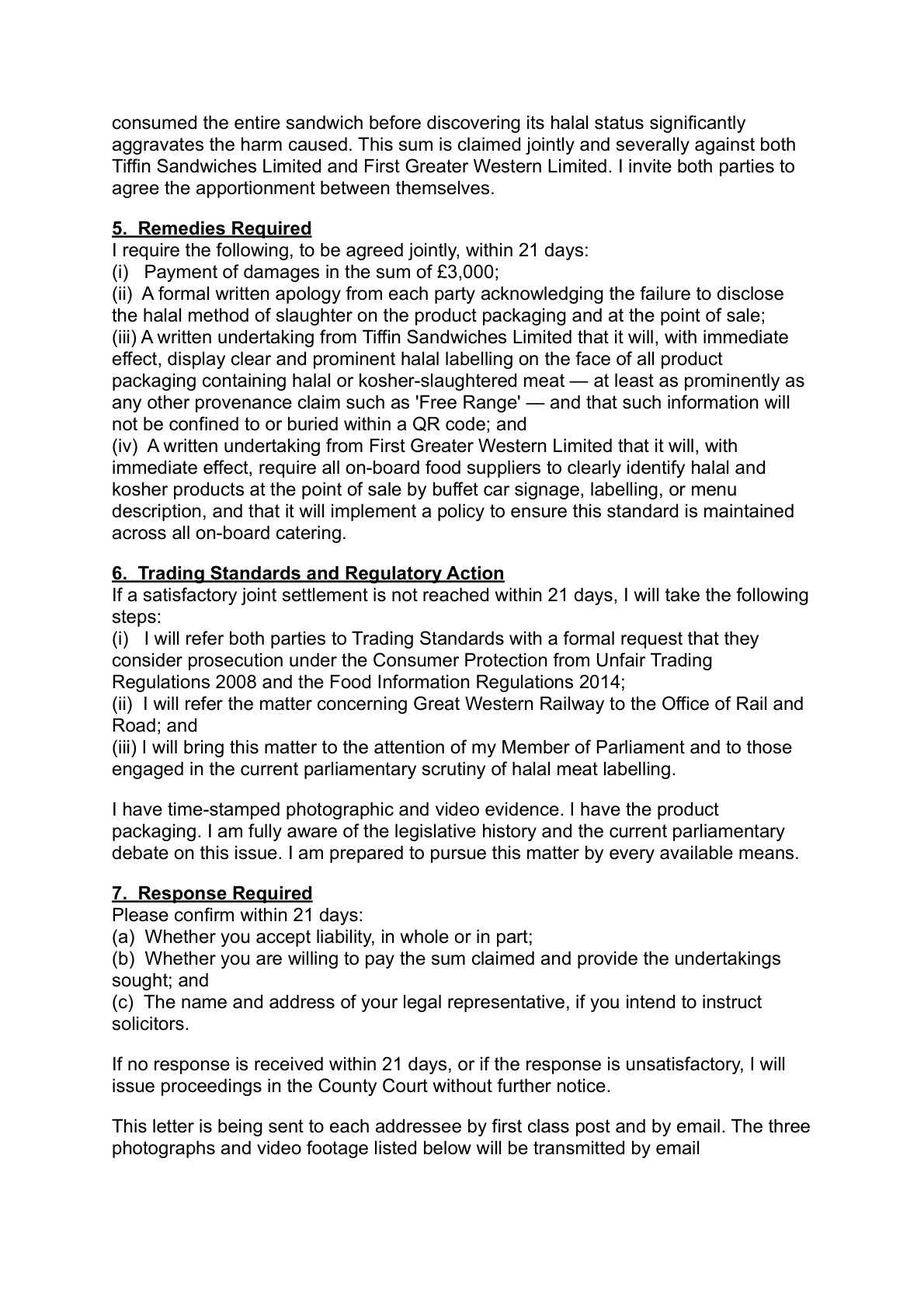 Train sandwich — pre-action letter (page 5)