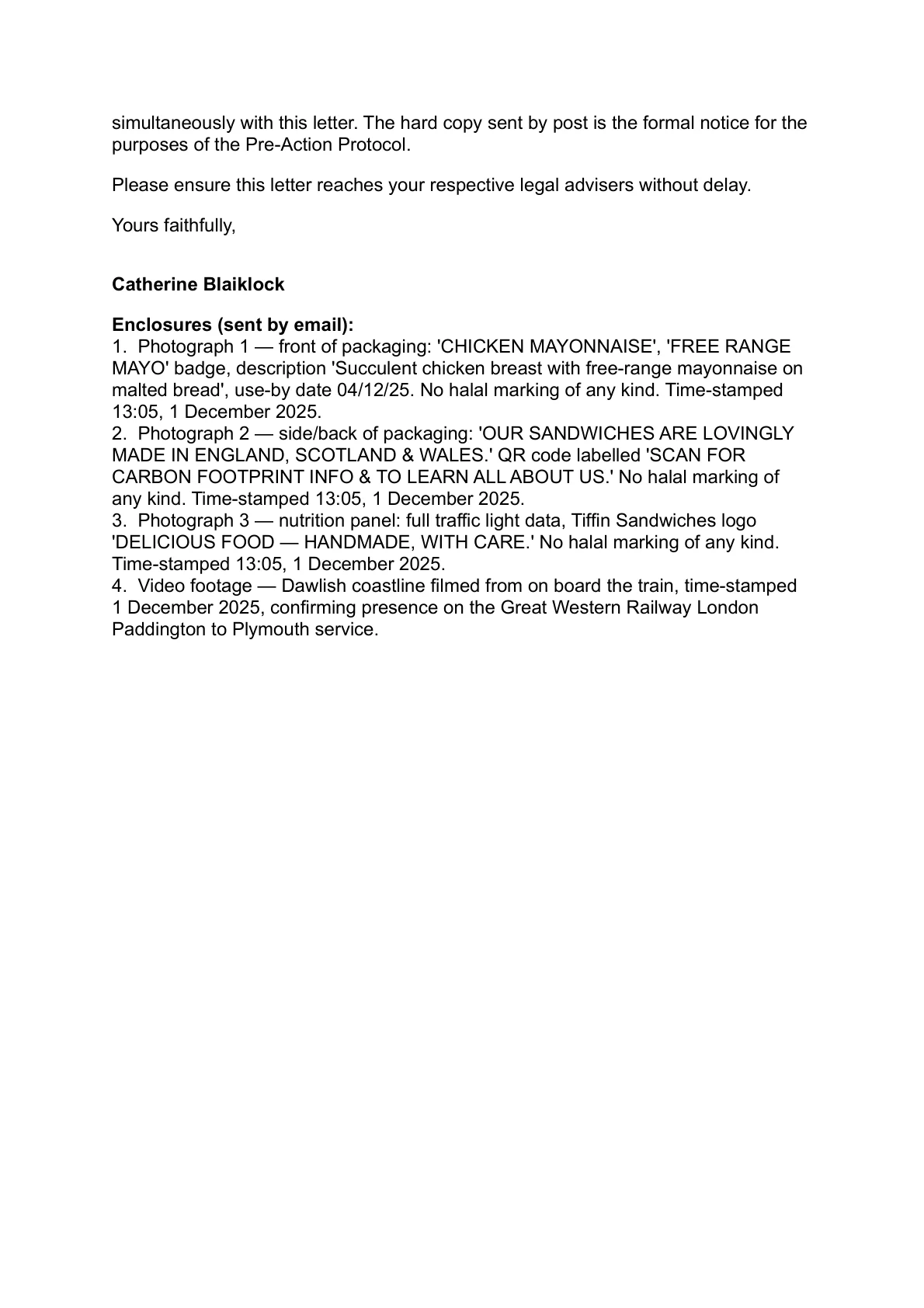Train sandwich — pre-action letter (page 6)